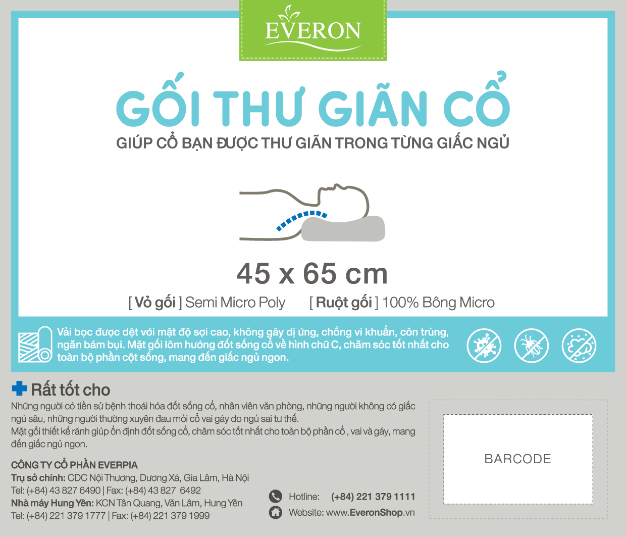 Ruột gối thư giãn cổ Micro Relax